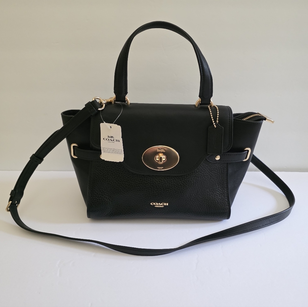 Coach Womens's Black Leather Flap top Satchel